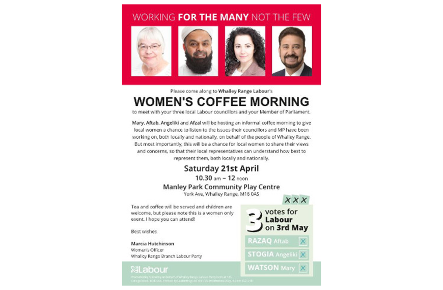 Women’s coffee morning – Manley Park on Saturday