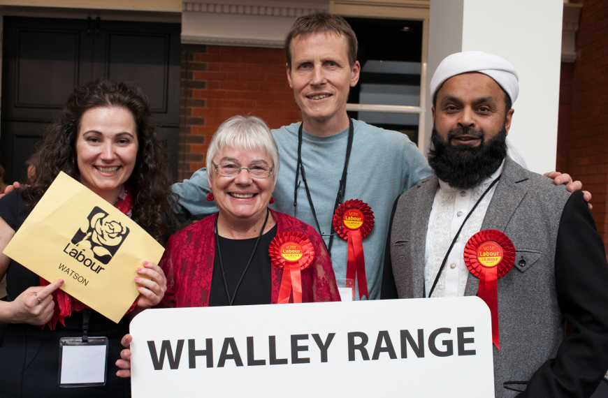 Whalley Range Labour - Councillors Angeliki Stogia Mary Watson and Aftab Razaq at Election Count