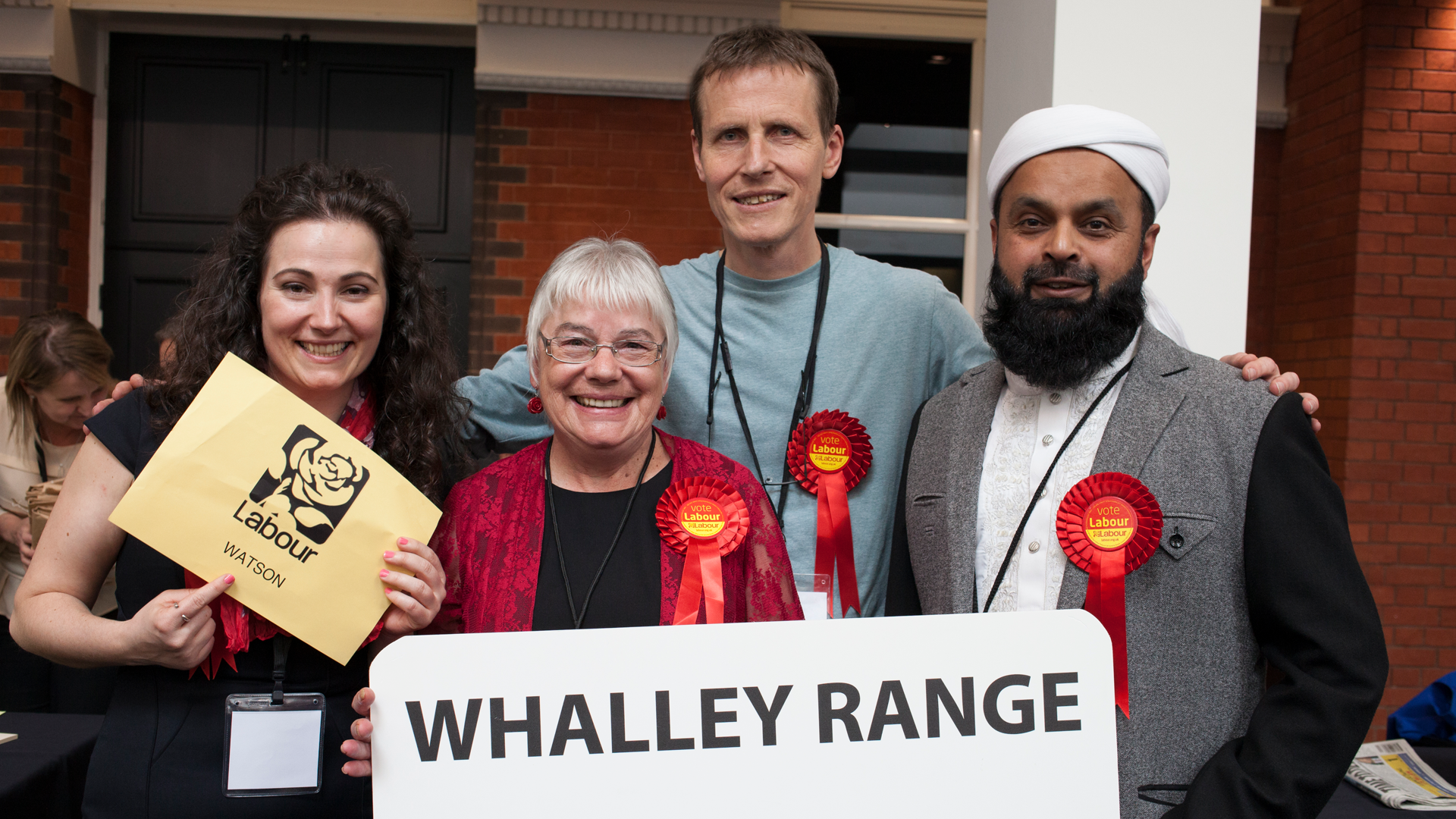 Whalley Range Labour - Councillors Angeliki Stogia Mary Watson and Aftab Razaq at Election Count